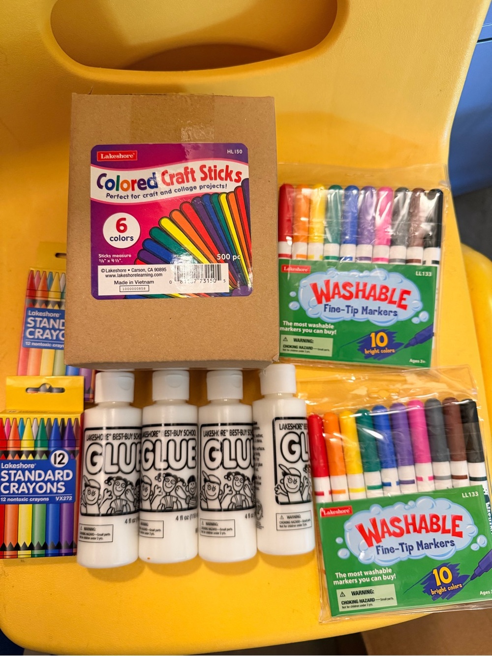 Multicolor Party Craft Pack with Colored Craft Sticks, Washable Markers & Glue